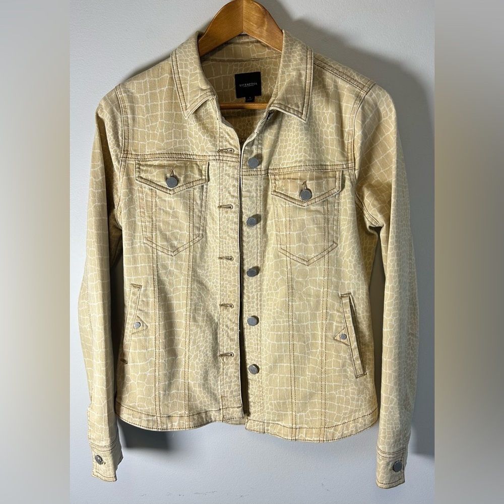 Liverpool Jeans Company Denim Jacket S Yellow Giraffe Alligator Print Stretch